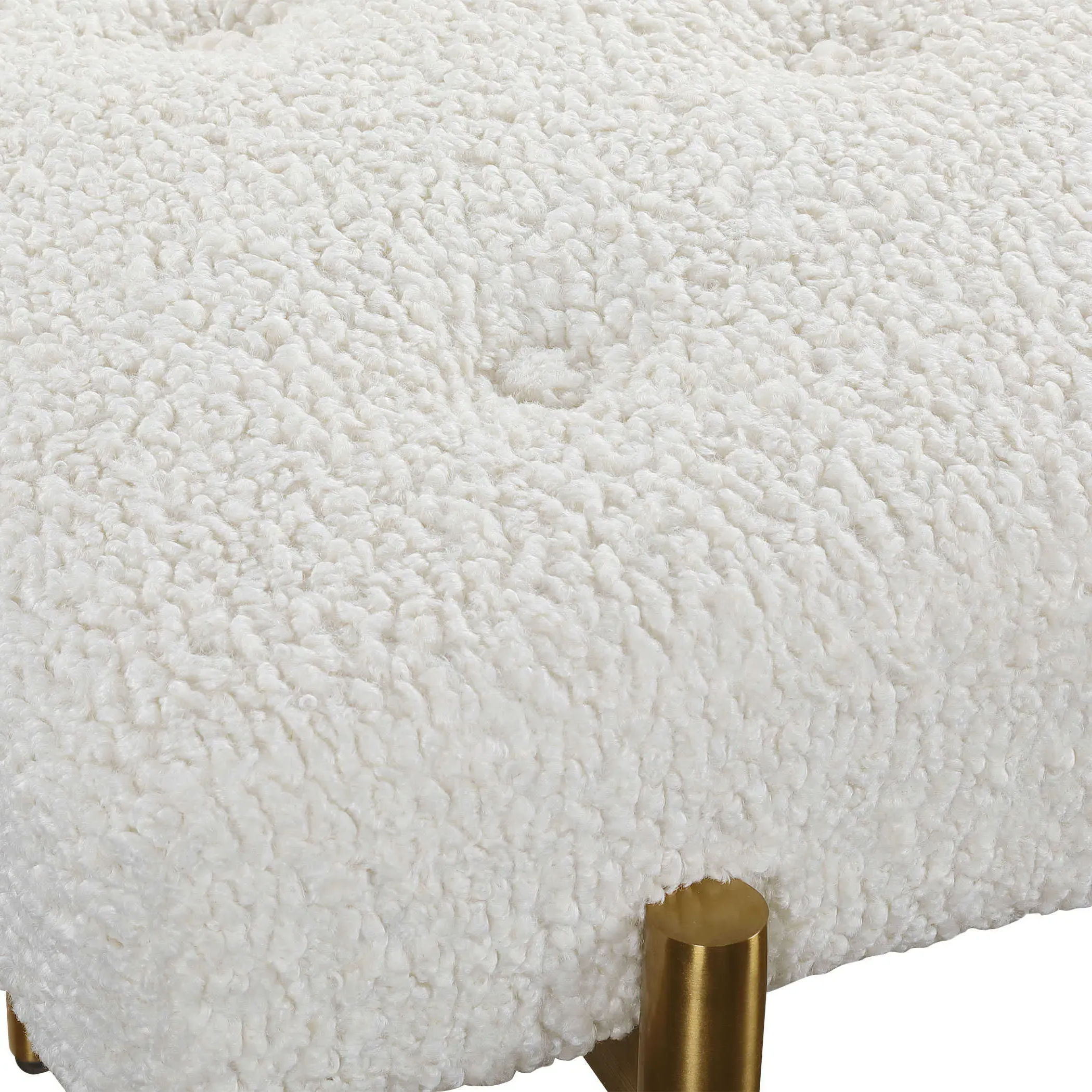 Orion Tufted Bench - White, Faux Shearling