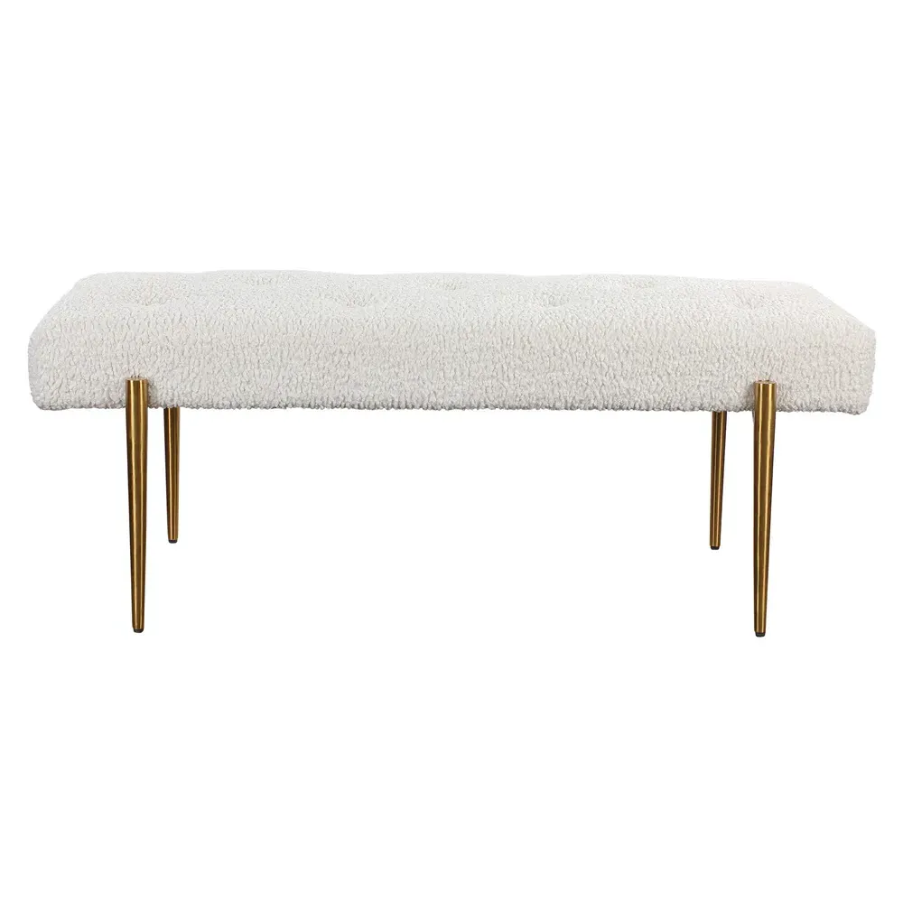 Orion Tufted Bench - White, Faux Shearling image