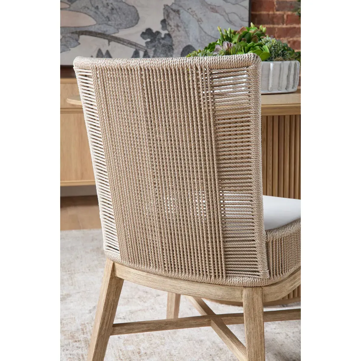 Orla Coastal Woven Dining Chair Set of 2 - Grey, Mahogany
