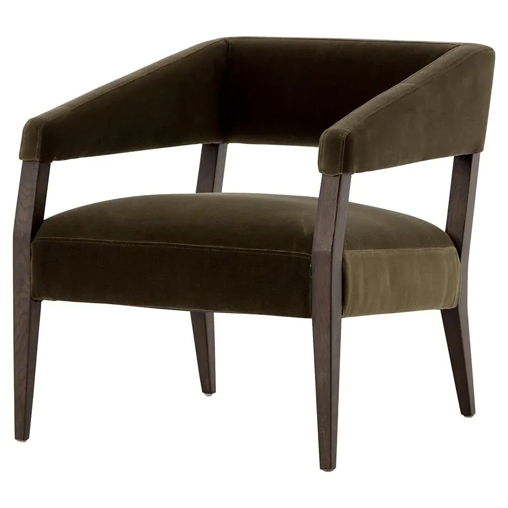 Oscar Mid Century Club Arm Chair - Olive Green, Oak image