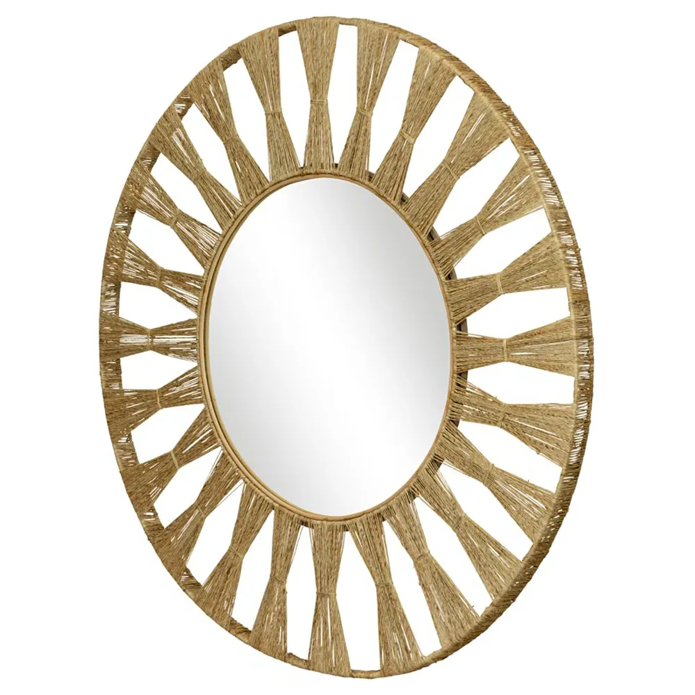Oscar Round Wall Mirror - Brown, Jute