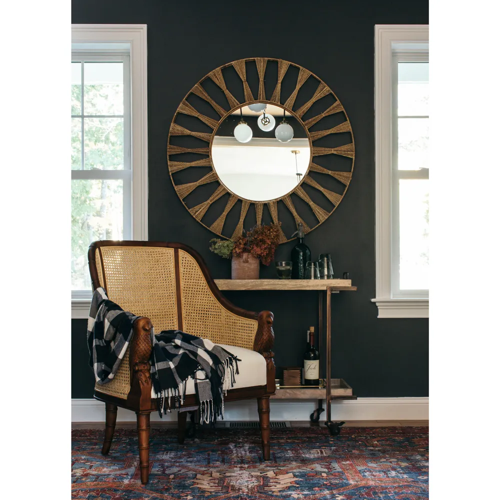 Oscar Round Wall Mirror - Brown, Jute