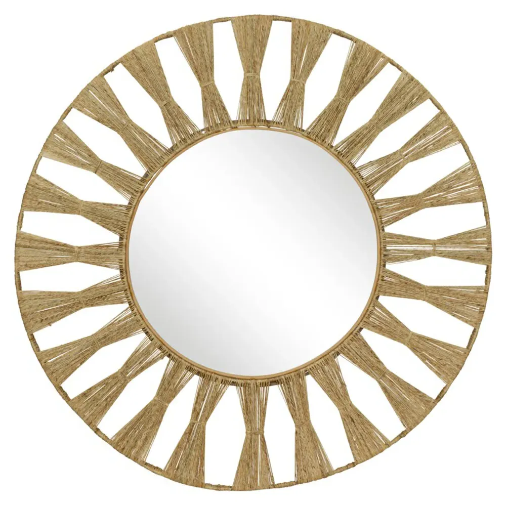 Oscar Round Wall Mirror - Brown, Jute