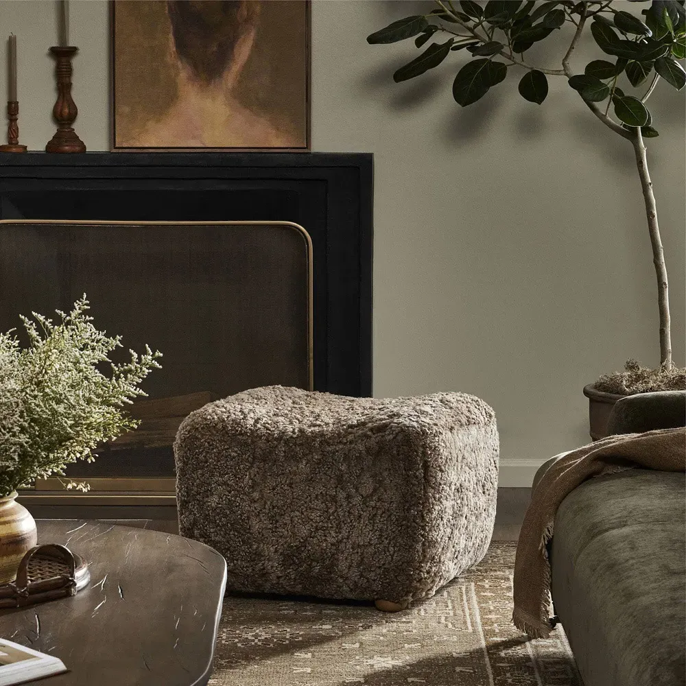 Oslo Shearling Ottoman - Taupe, Oak