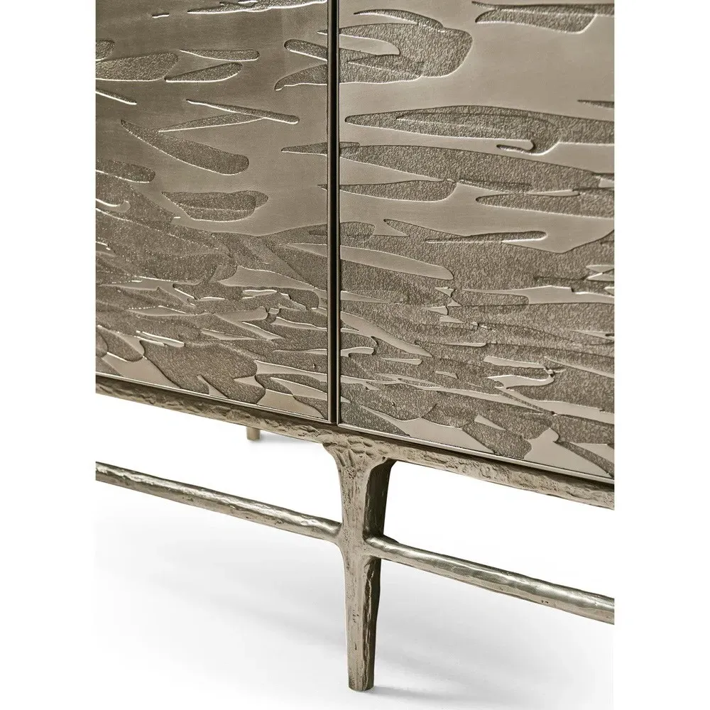 Otto Etched Water Steel Media Cabinet - Yellow-Gold, Oak