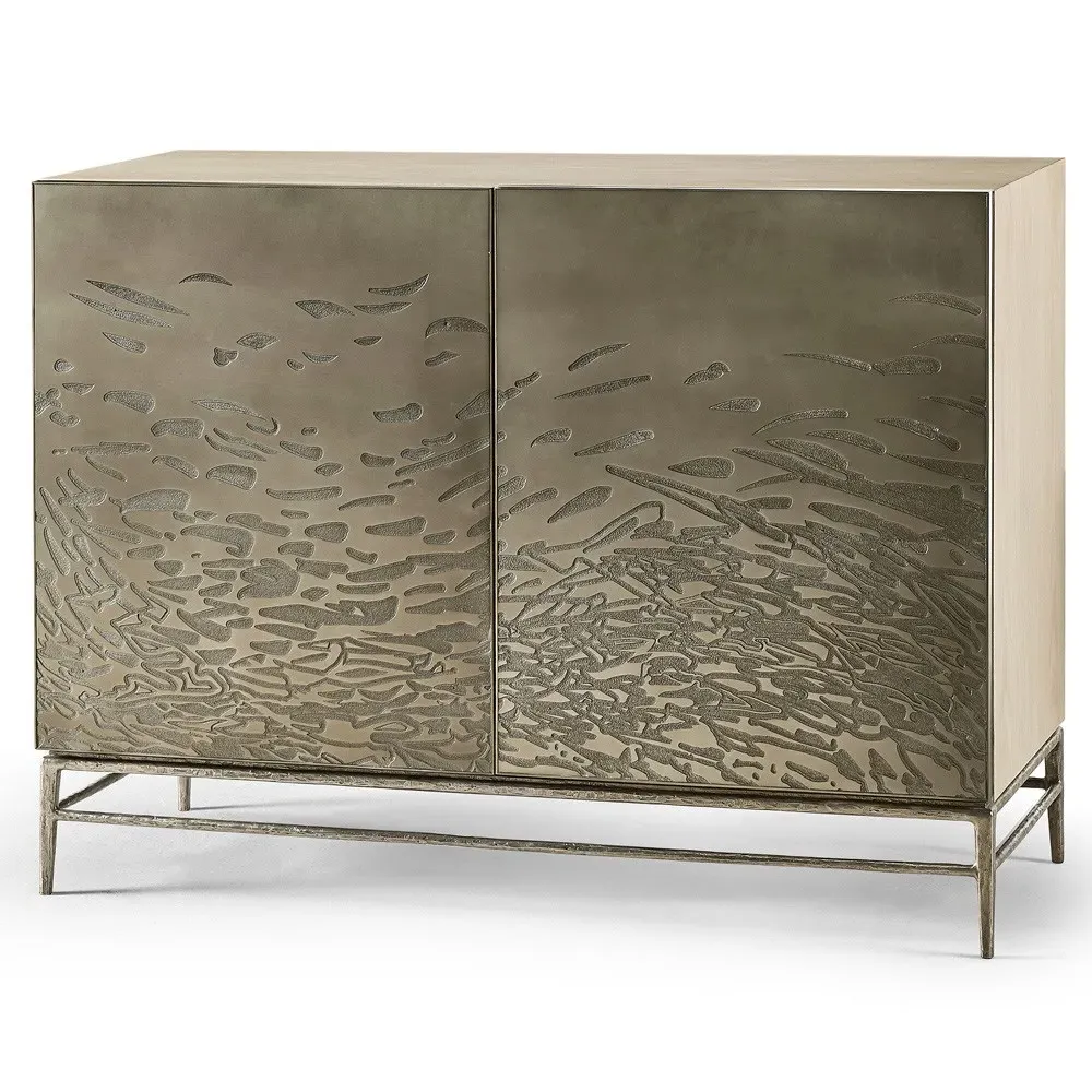 Otto Etched Water Steel Sideboard - Yellow-Gold, Oak