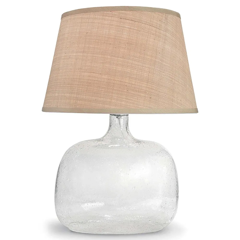 Oval Glass Base Table Lamp with Rattan Shade - Clear image