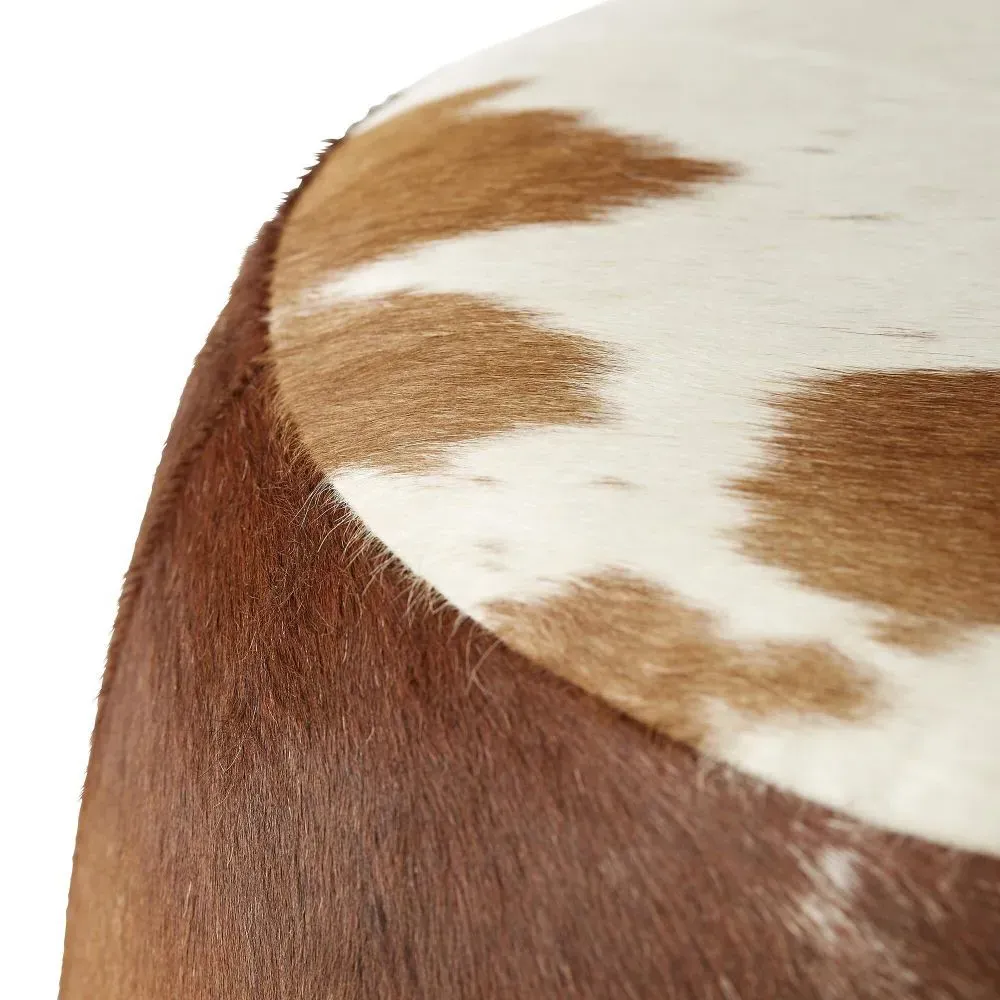 Owen Round Ottoman - Brown, Leather