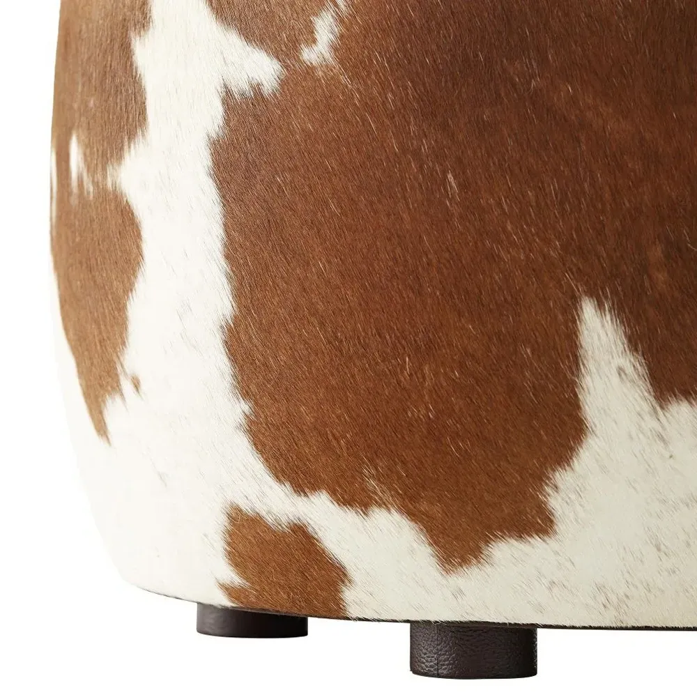 Owen Round Ottoman - Brown, Leather