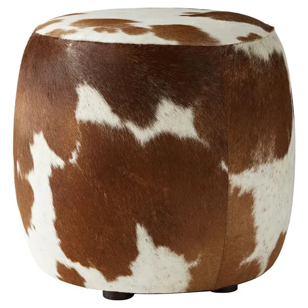 Owen Round Ottoman - Brown, Leather image