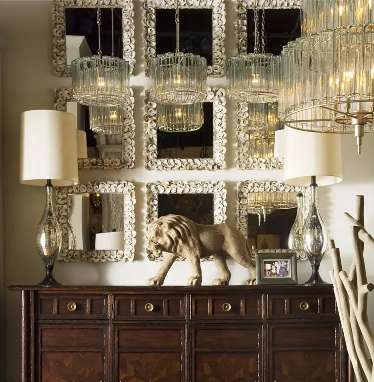 Oyster Shell Large Square Wall Mirror - Beige