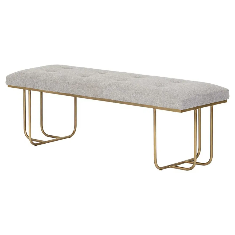 Pacela Tufted Iron Bench - Grey, Antique Brass