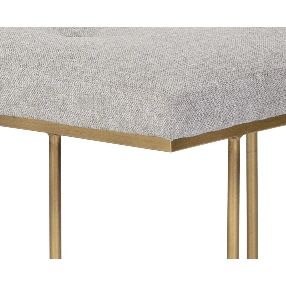 Pacela Tufted Iron Bench - Grey, Antique Brass