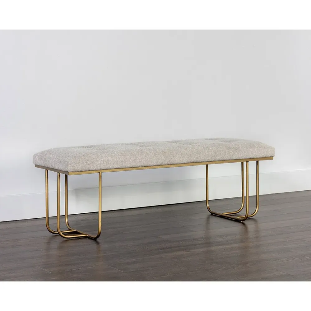 Pacela Tufted Iron Bench - Grey, Antique Brass