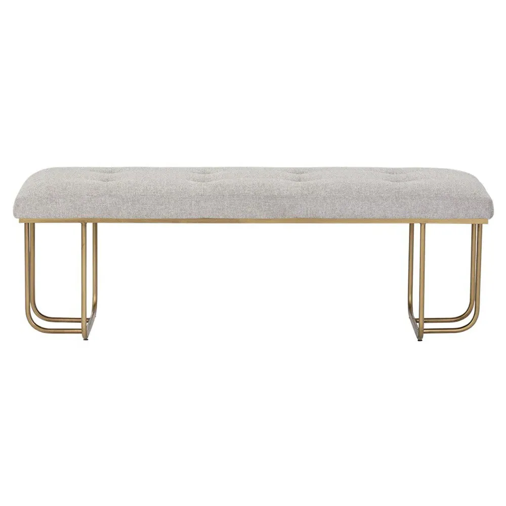 Pacela Tufted Iron Bench - Grey, Antique Brass