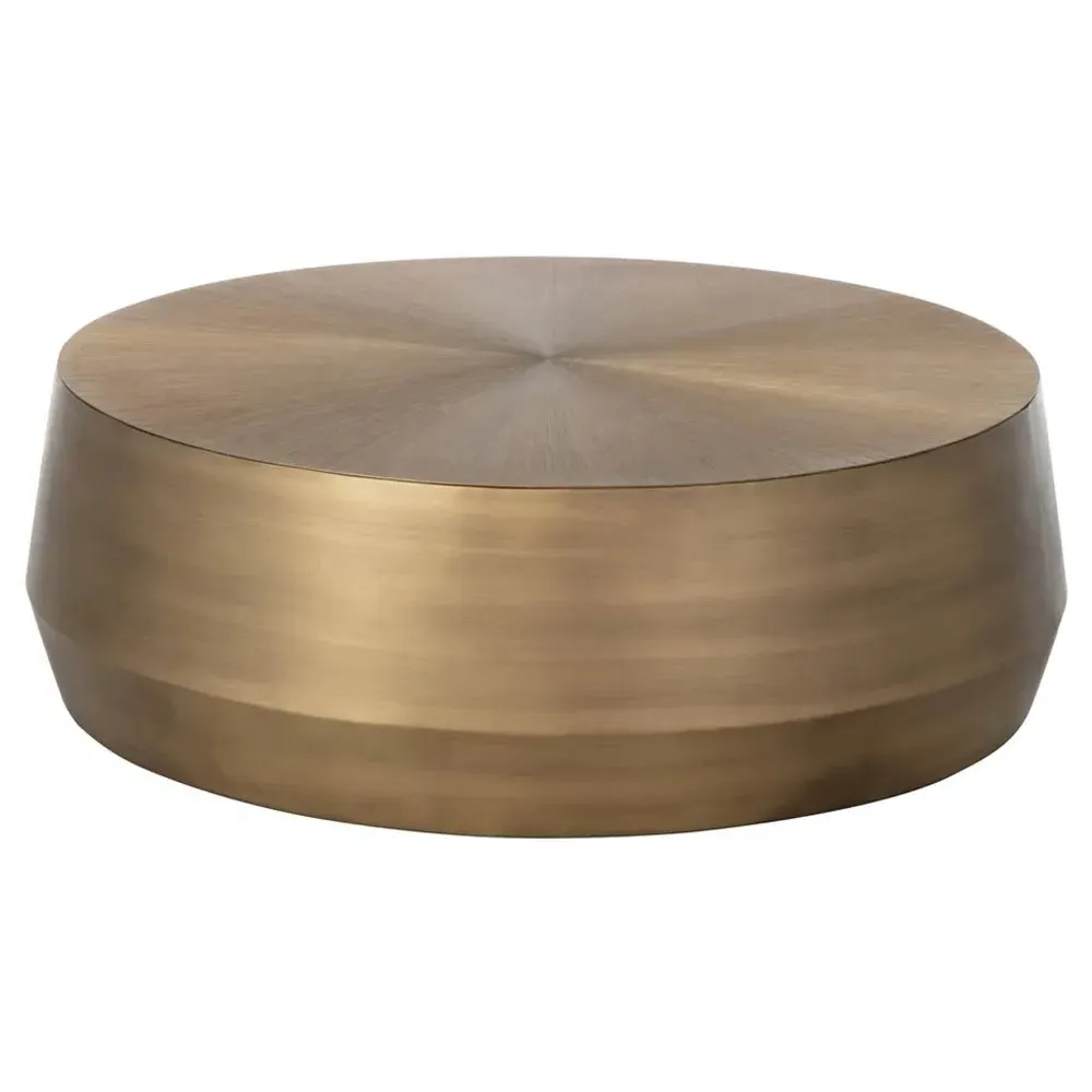 Pacheco Round Drum Coffee Table - Antique Gold, Aluminum