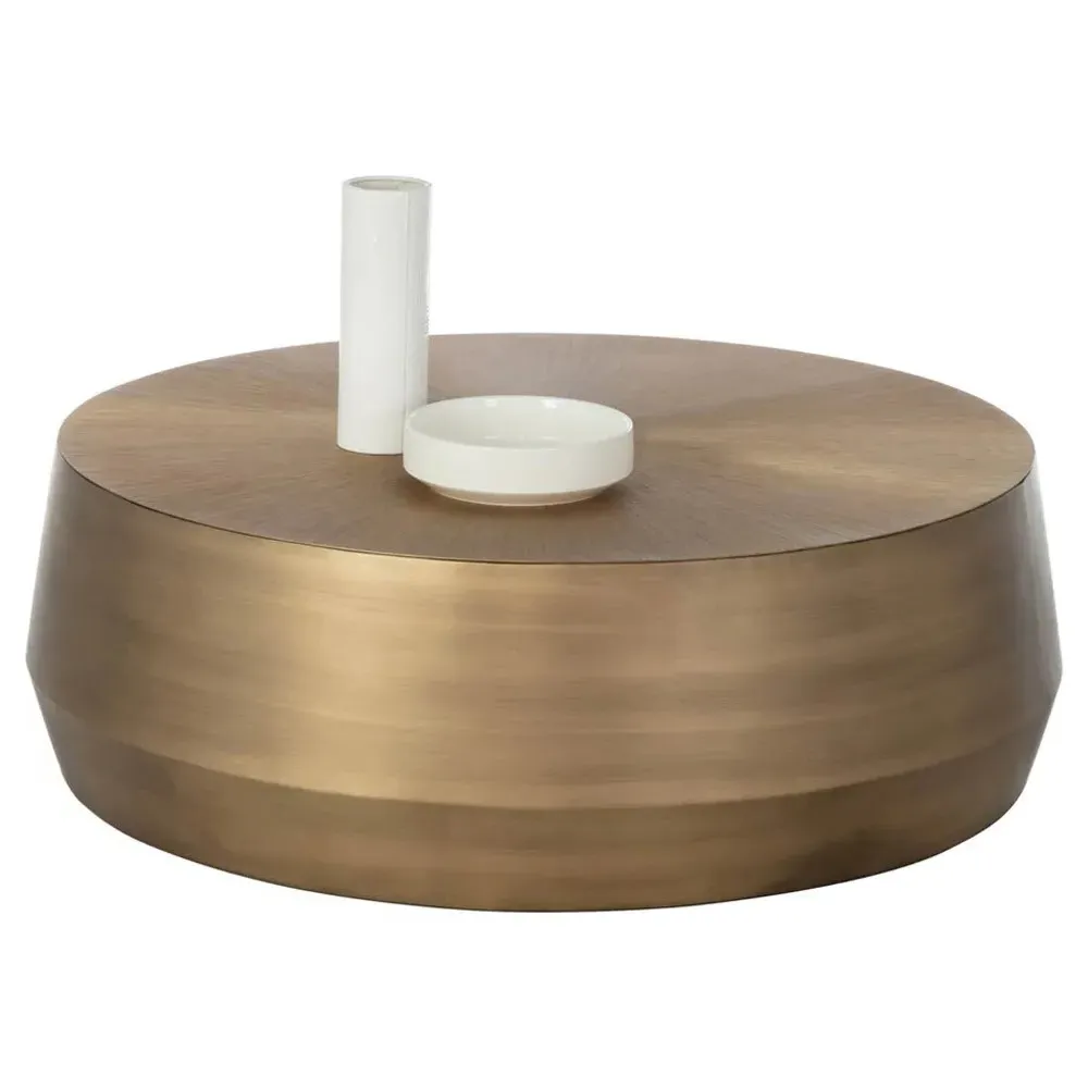 Pacheco Round Drum Coffee Table - Antique Gold, Aluminum