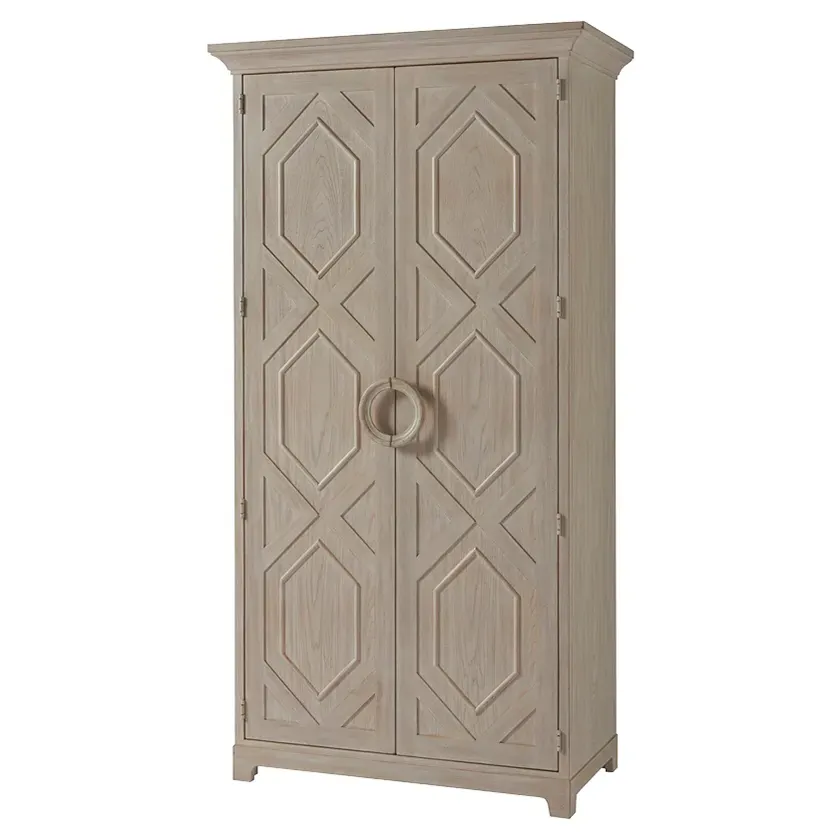 Pacific Coastal Geometric Pattern Door Wardrobe - White, Wood image