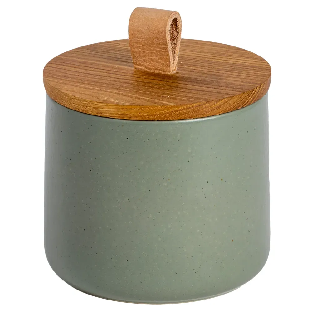 Pacifica 5" Canister with Oak Lid - Artichoke, Stoneware image