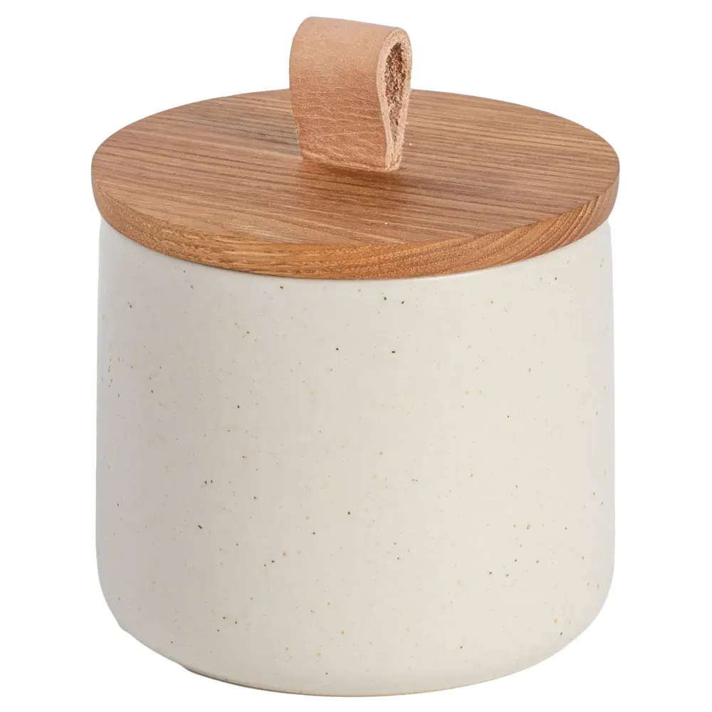 Pacifica 5" Canister with Oak Lid - Vanilla, Stoneware