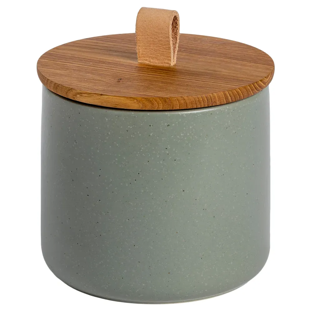 Pacifica 6" Canister with Oak Lid - Artichoke, Stoneware