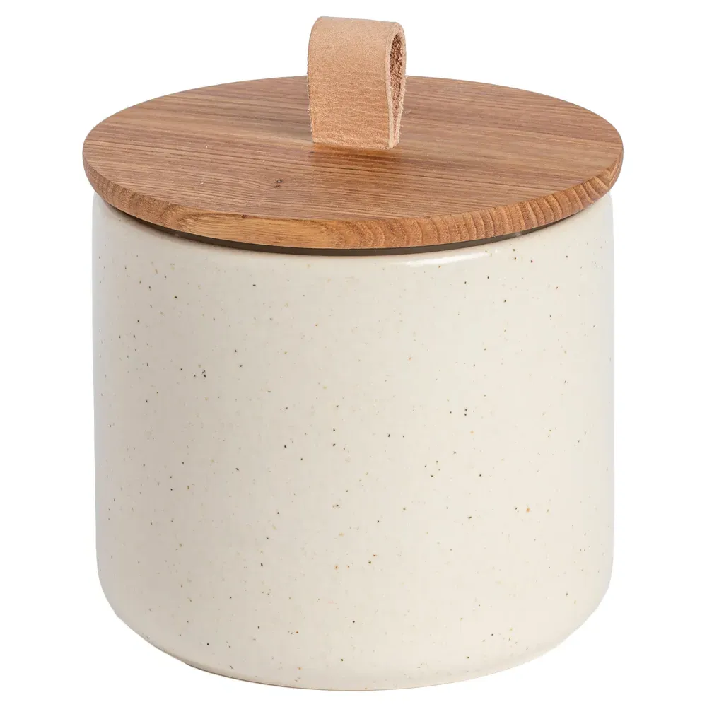 Pacifica 6" Canister with Oak Lid - Vanilla, Stoneware