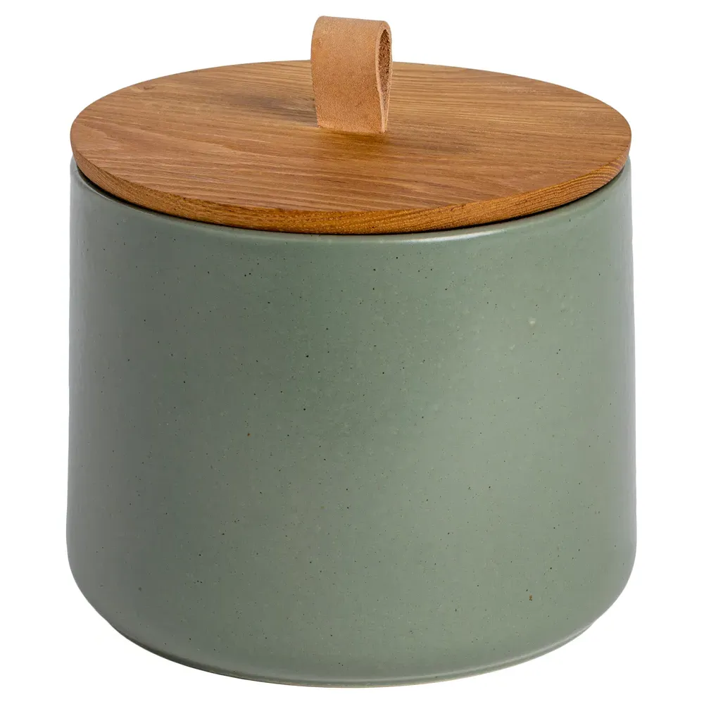 Pacifica 8" Canister with Oak Lid - Artichoke, Stoneware