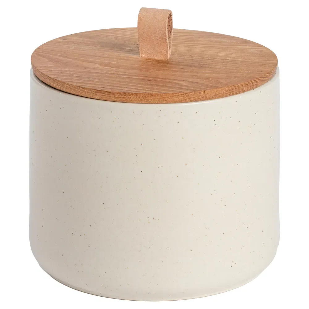 Pacifica 8" Canister with Oak Lid - Vanilla, Stoneware