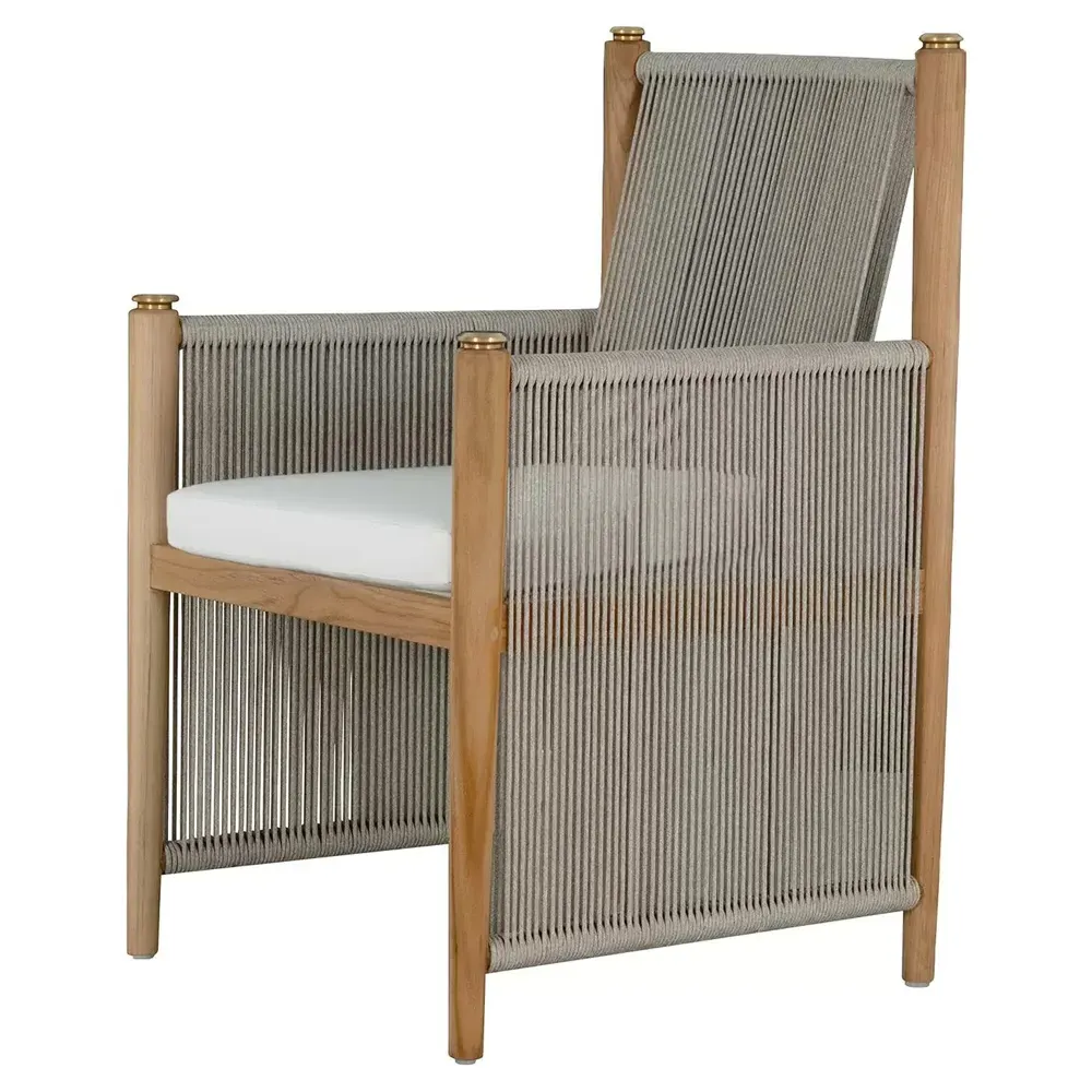 Pacifica Outdoor Dining Arm Chair - White, Teak