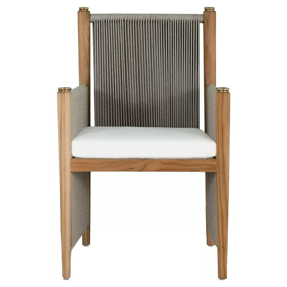 Pacifica Outdoor Dining Arm Chair - White, Teak