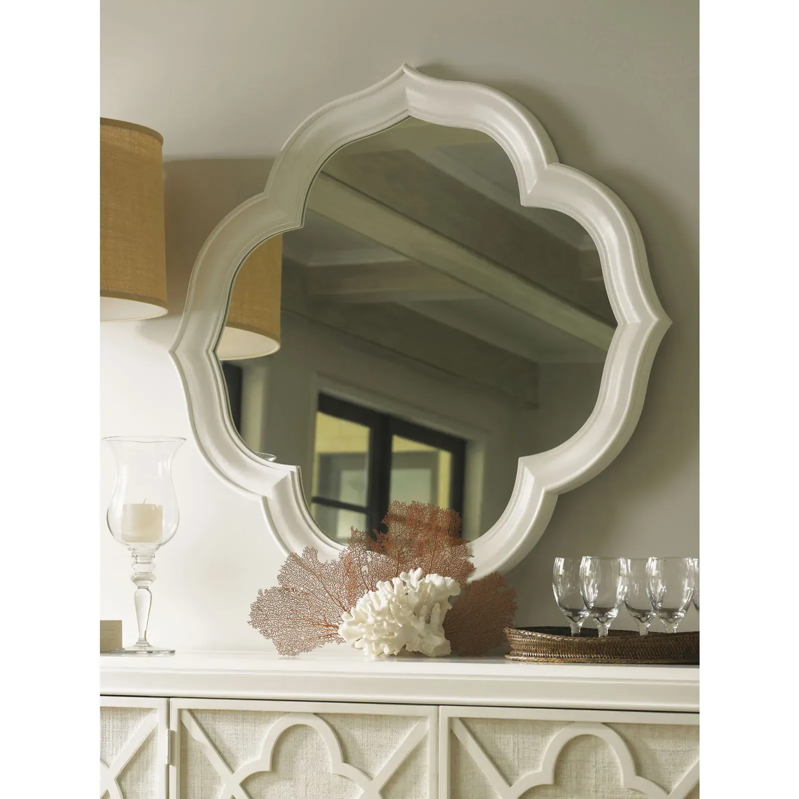 Paget Quatrefoil Wall Mirror - White, Wood