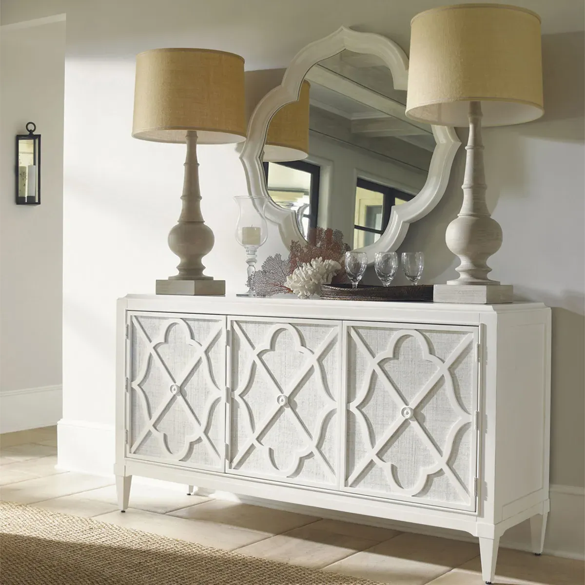 Paget Quatrefoil Wall Mirror - White, Wood