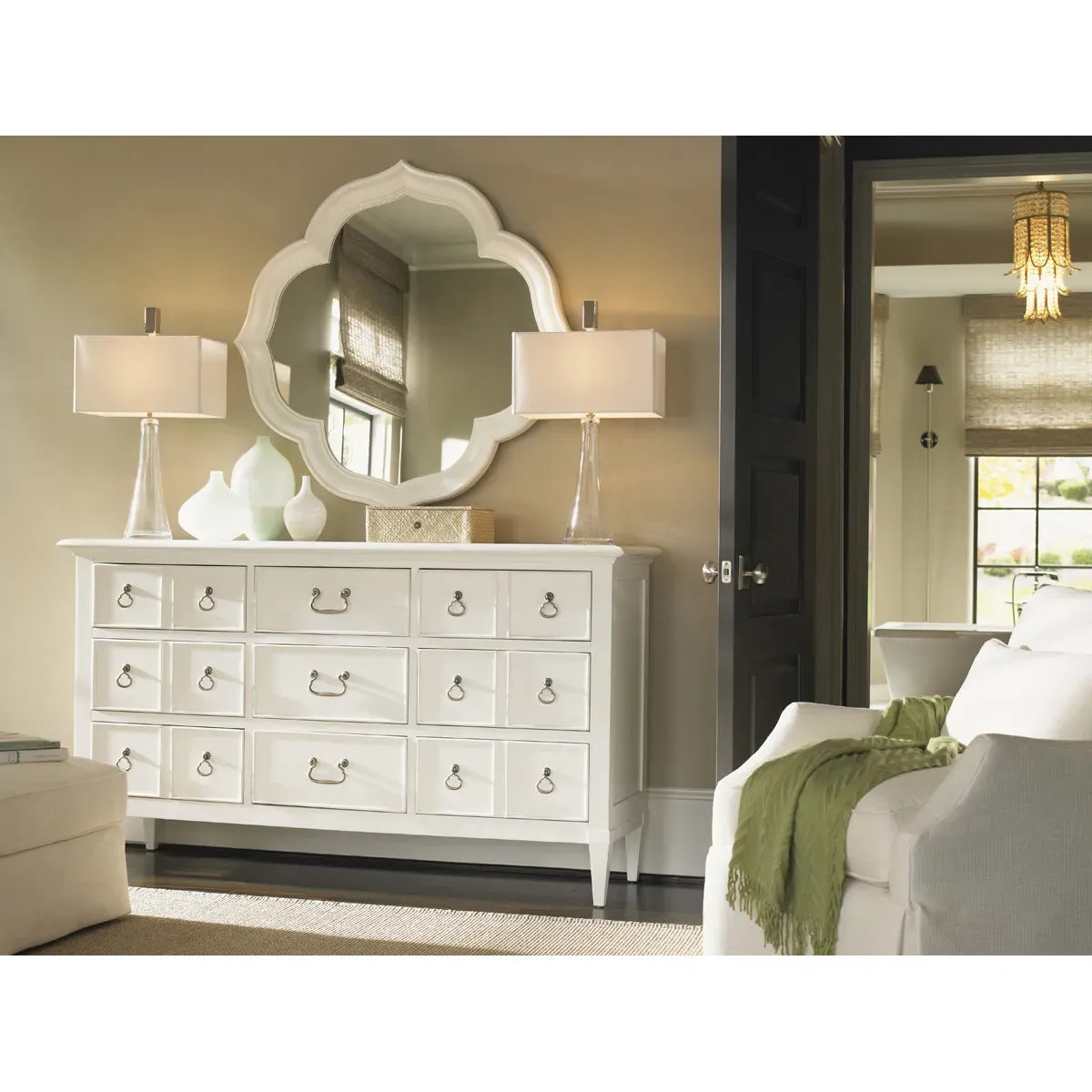 Paget Quatrefoil Wall Mirror - White, Wood