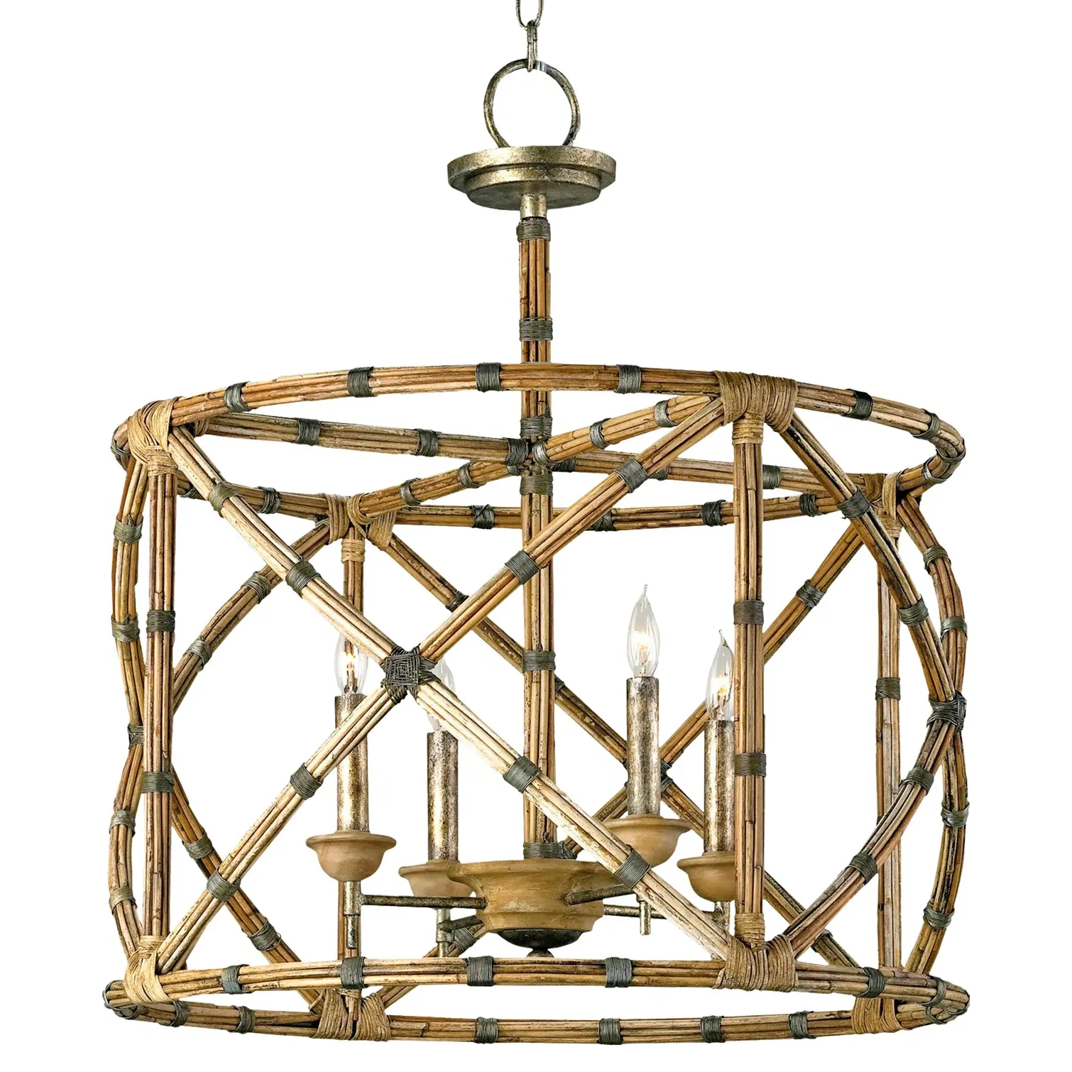 Palm Beach 4 Light Lantern Pendant Lamp - Brown, Bamboo image