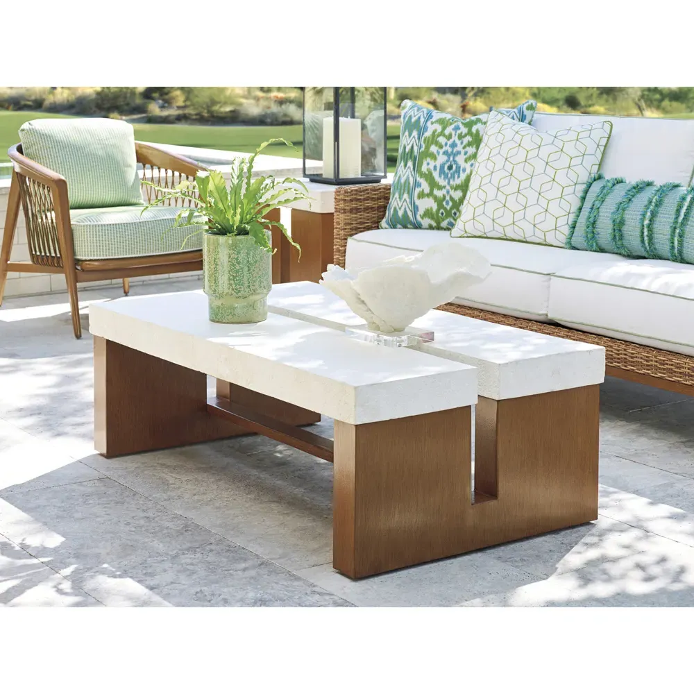 Palm Desert Rectangular Outdoor Coffee Table - White, Stone