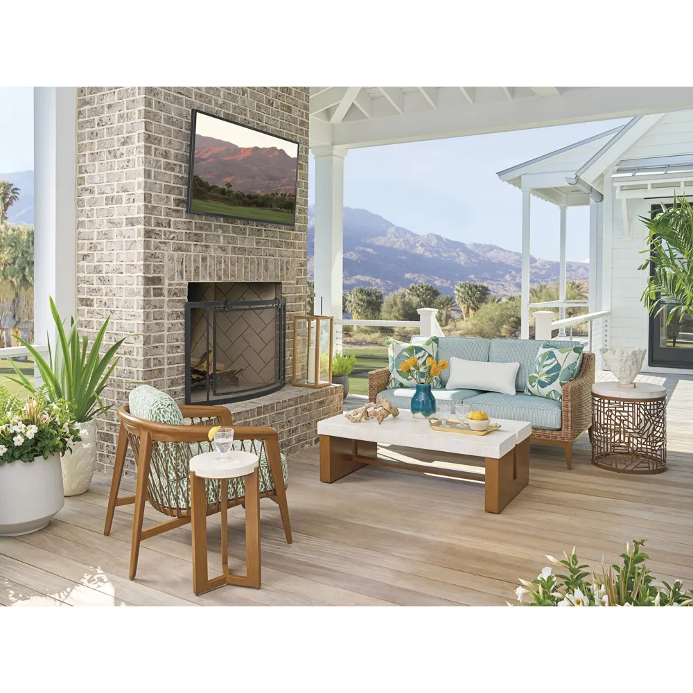 Palm Desert Rectangular Outdoor Coffee Table - White, Stone