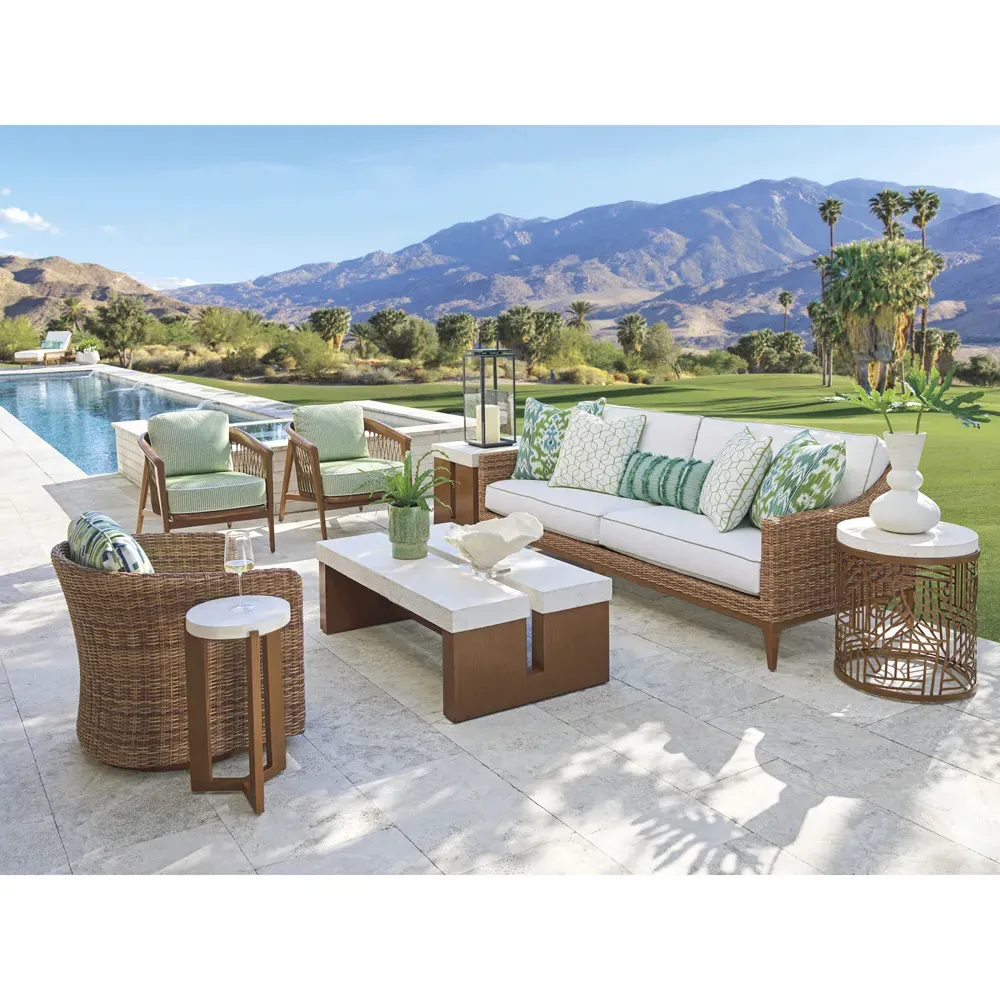 Palm Desert Rectangular Outdoor Coffee Table - White, Stone