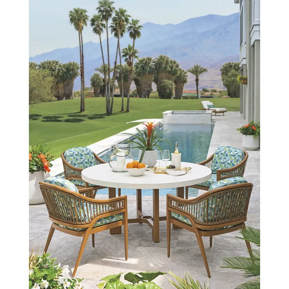 Palm Desert Round Outdoor Dining Table - White, Stone