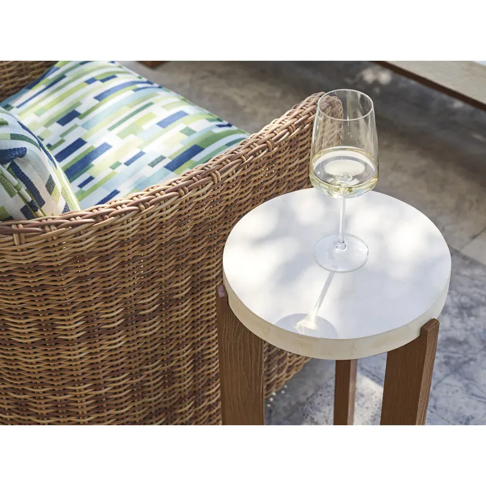 Palm Desert Round Outdoor Side Table - White, Stone