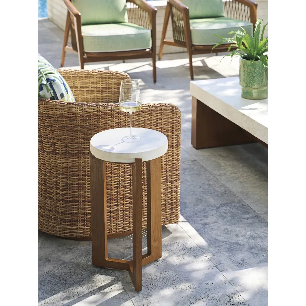 Palm Desert Round Outdoor Side Table - White, Stone