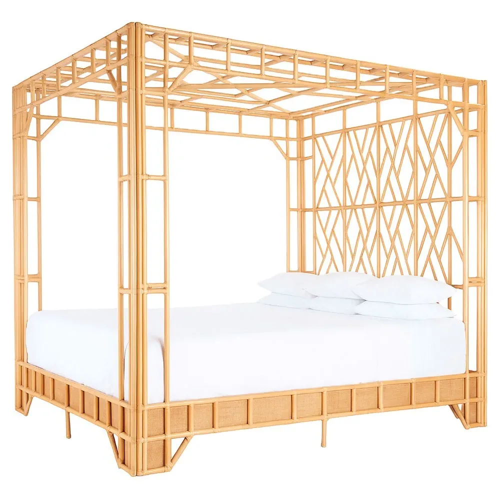 Palmer King Size Canopy Bed - Natural, Rattan