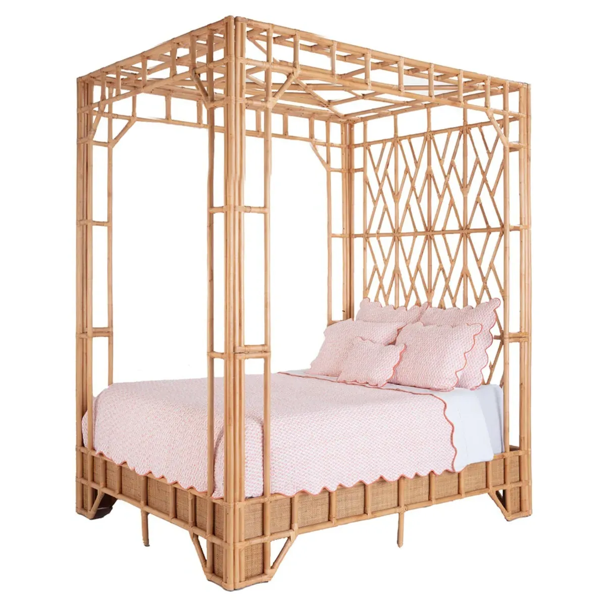 Palmer Queen Size Canopy Bed - Natural, Rattan