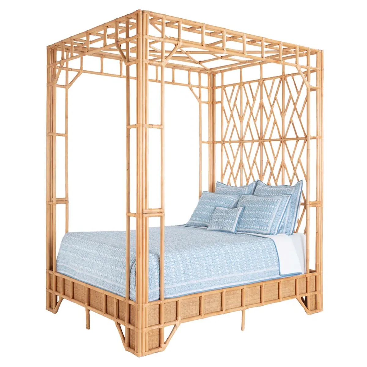 Palmer Queen Size Canopy Bed - Natural, Rattan