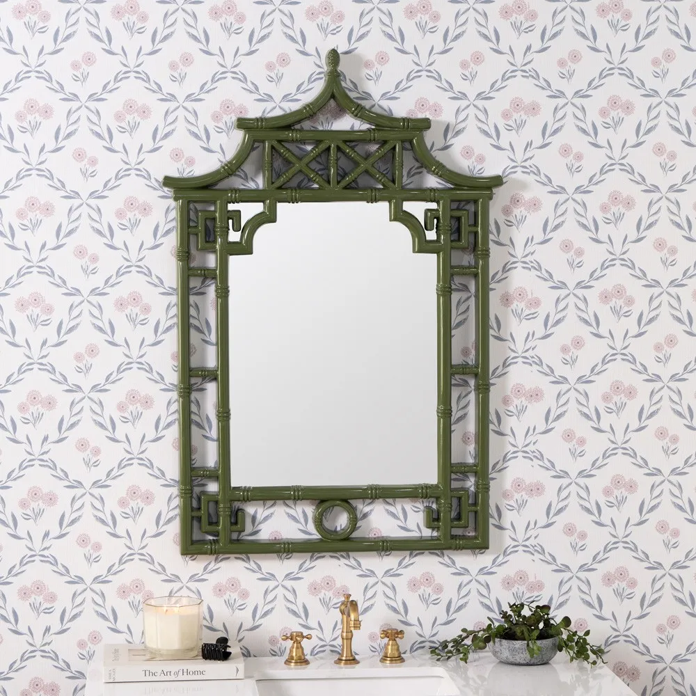 Paloma Pagoda Wall Mirror - Dark Green, Polyurethane
