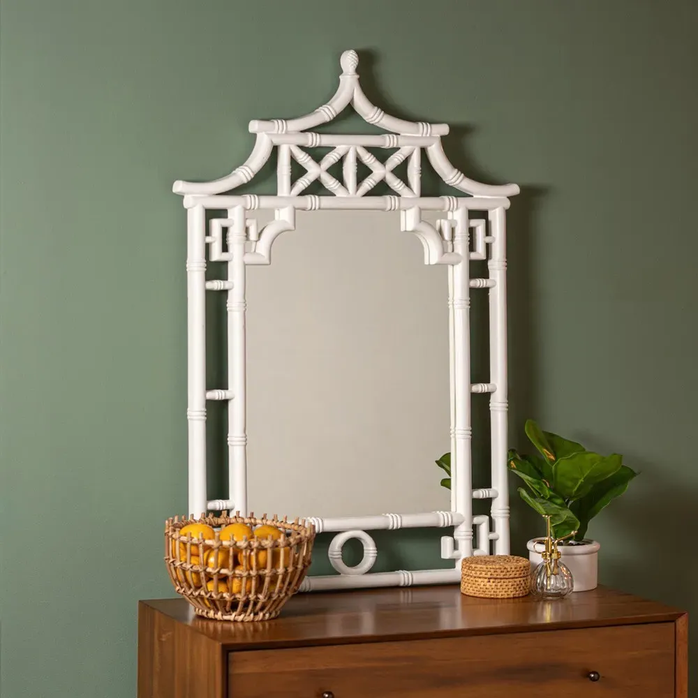 Paloma Pagoda Wall Mirror - White, Polyurethane