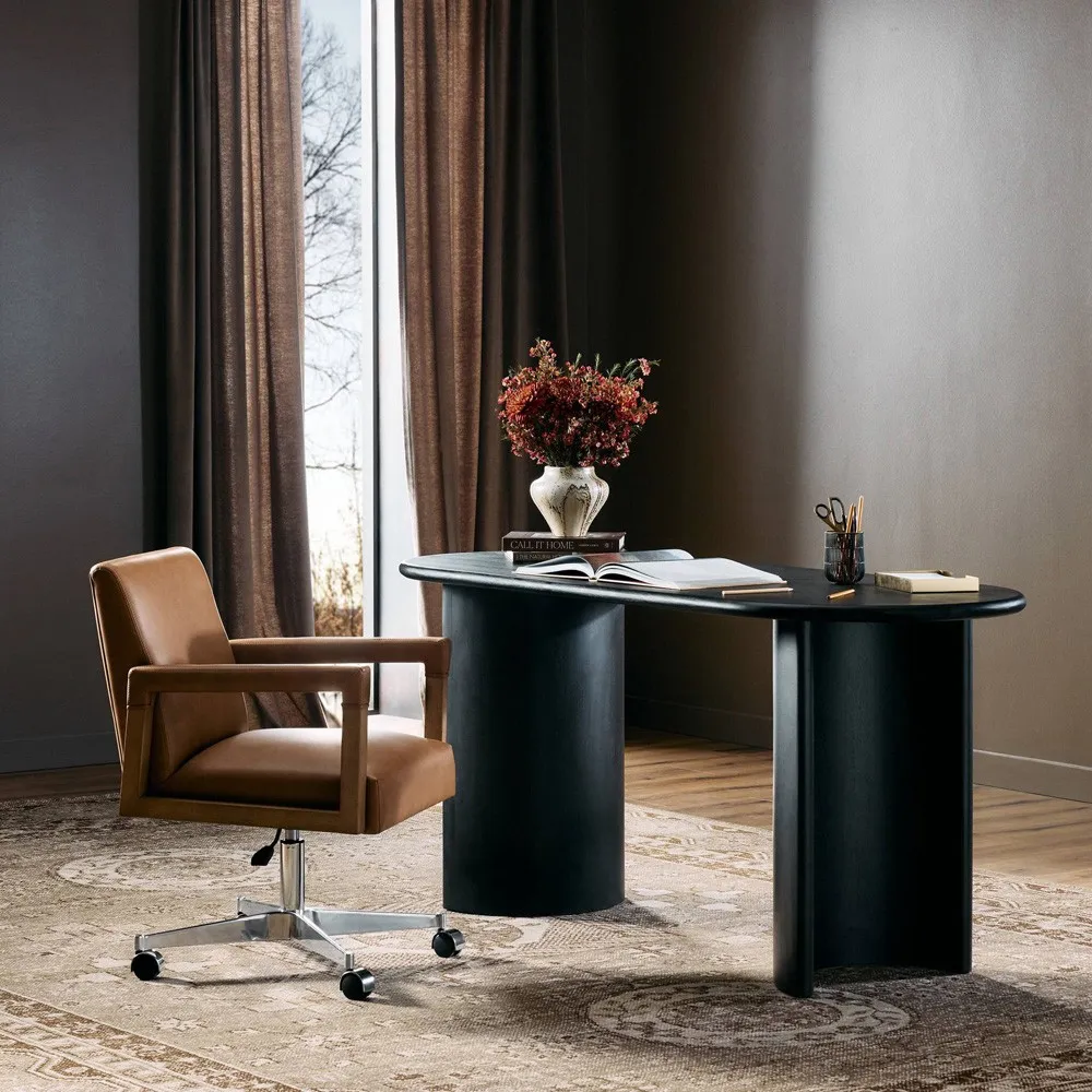 Paris Oval Desk - Black, Acacia Wood