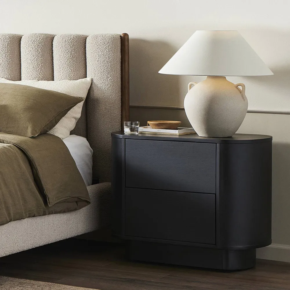 Paris Oval Nightstand with Storage - Black, Acacia