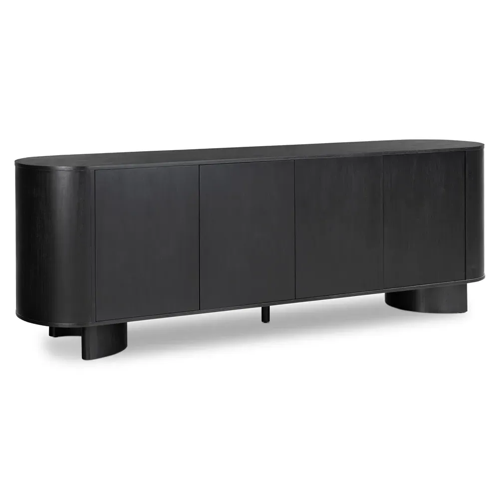 Paris Rustic Lodge Oval Sideboard - Black, Acacia Wood