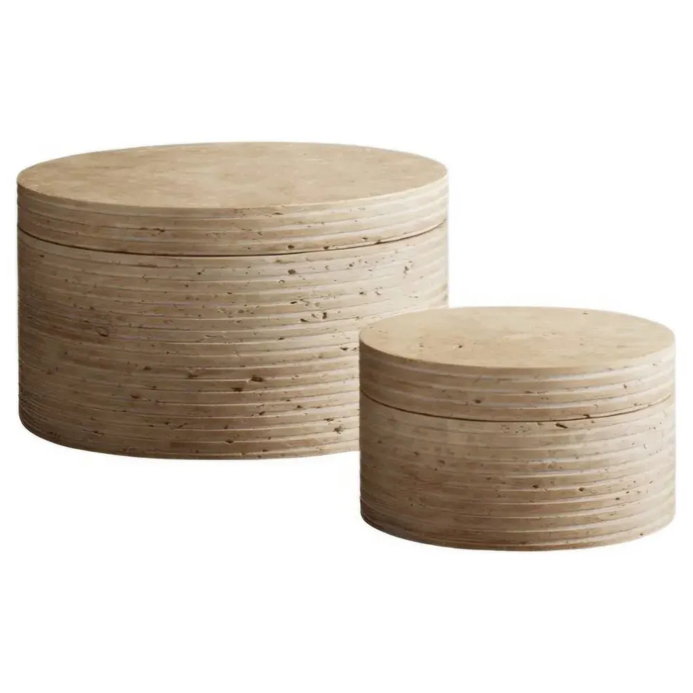 Pascal Round Small Decorative Box - Cream, Travertine