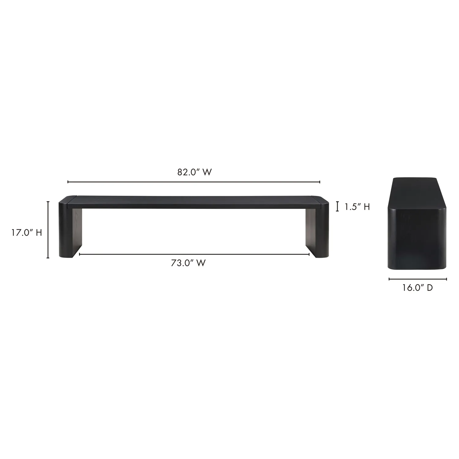 Patton Large Dining Bench - Black, Oak Wood